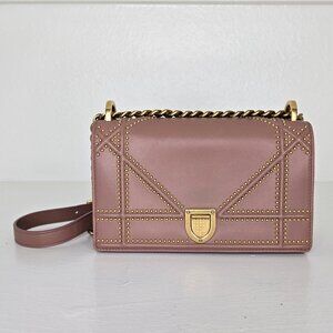 Christian Dior Diorama Flap Bag Small Taupe Beige Studded Leather